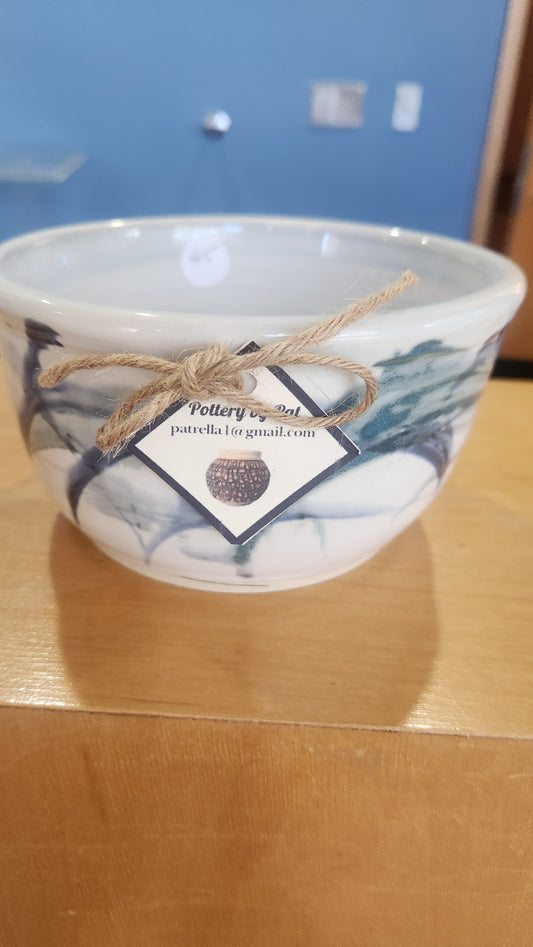 White Bowl with Blue Design - Pat Rella