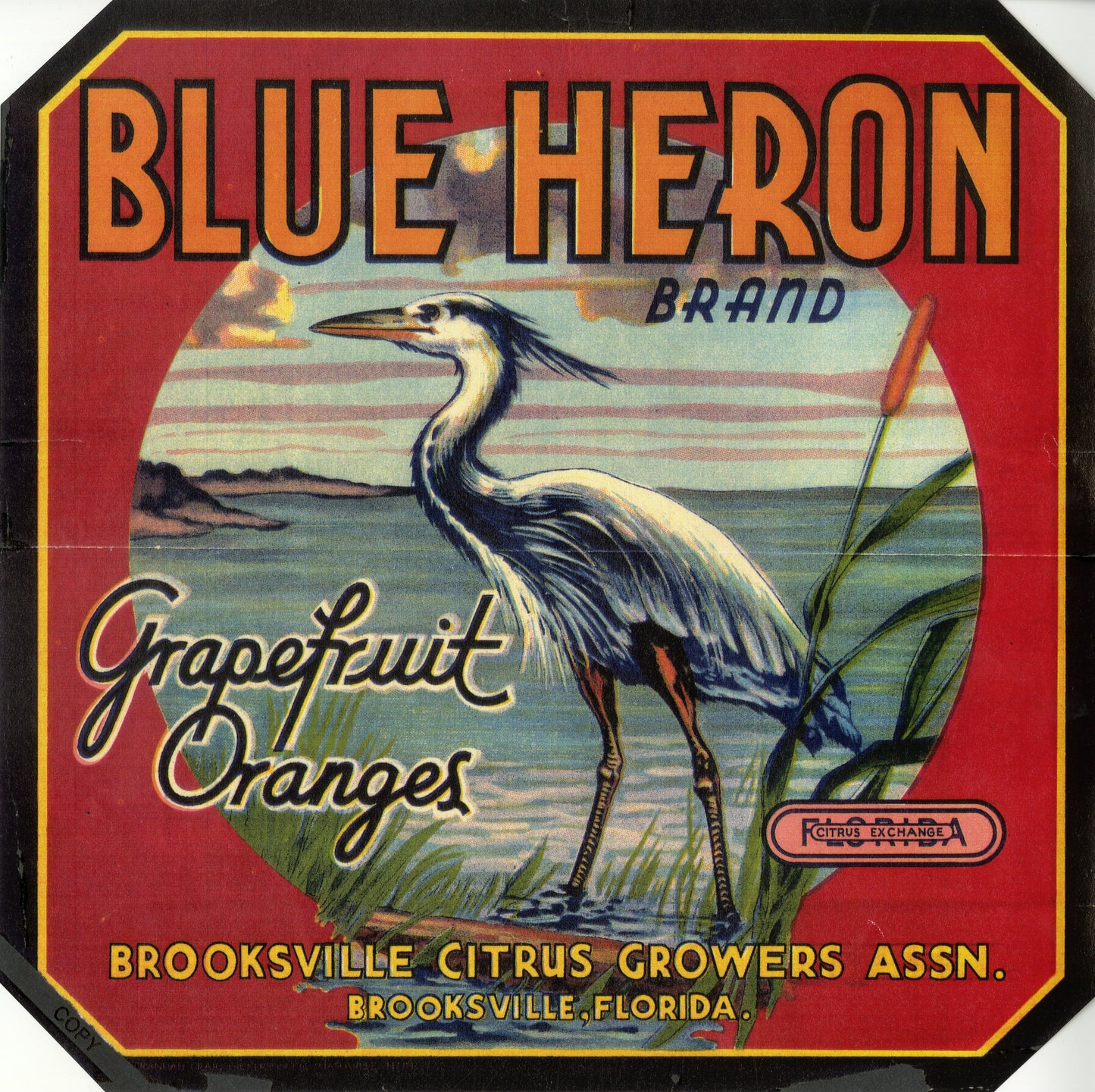 Blue Heron Crate Label